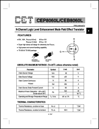 CEP8060L datasheet: N-channel logic level enhancement mode field effect transistor CEP8060L