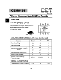 CEM8434 datasheet: P-channel logic level enhancement mode field effect transistor CEM8434