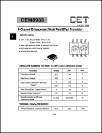 CEM8933 datasheet: 20V P-channel logic level enhancement mode field effect transistor CEM8933