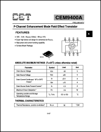 CEM9400A datasheet: 30V P-channel logic level enhancement mode field effect transistor CEM9400A