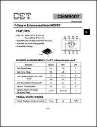 CEM9407 datasheet: 60V P-channel logic level enhancement mode field effect transistor CEM9407