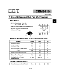 CEM9410 datasheet: 30V N-channel logic level enhancement mode field effect transistor CEM9410