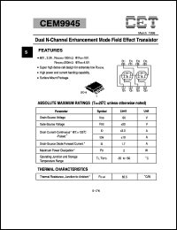 CEM9945 datasheet: 60V Dual  N-channel enhancement mode field effect transistor CEM9945
