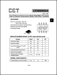 CEM9956A datasheet: 30V Dual  N-channel enhancement mode field effect transistor CEM9956A