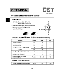 CET9435A datasheet:  P-channel enhancement mode field effect transistor CET9435A