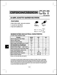 CSP20C04 datasheet: 20AMPS schottky barrier rectifier CSP20C04