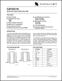 CAT22C10J-20TE13 datasheet: 5V 200ns 256-bit nonvolatile CMOS static RAM CAT22C10J-20TE13