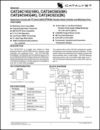 CAT24C083PI-28TE13 datasheet: 8K 2.85-3.0V Supervisory circuits with IIC serial CMOS EEPROM, precision reset controller and watchdog timer CAT24C083PI-28TE13