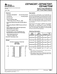 CD74AC257M96 datasheet:  QUAD 2-INPUT NON-INVERTING MULTIPLEXERS WITH 3-STATE OUTPUTS CD74AC257M96