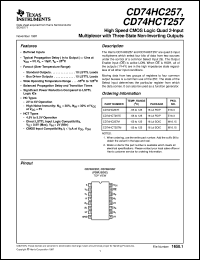 CD74HCT257M datasheet:  HIGH SPEED CMOS LOGIC QUAD 2-INPUT MULTIPLEXERS WITH NON-INVERTING 3-STATE OUTPUTS CD74HCT257M