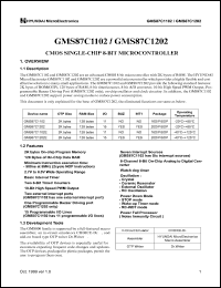 GMS87C1102 datasheet: CMOS single-chip 8-bit microcontroller. OTP size 2K bytes. RAM size 128 bytes. I/O 11. BUZ no. INT1 no GMS87C1102