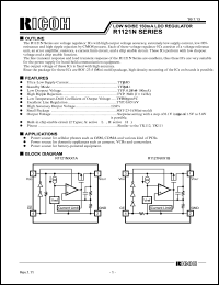 R1121N151A-TR datasheet: Low noise 150mA LDO regulator. Output voltage 1.5V. Active L type. Standard taping specification TR. R1121N151A-TR