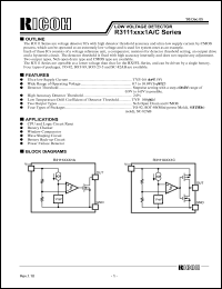 R3111E111A-TZ datasheet: Low voltage detector. Detector threshold (-Vdet) 1.1V. Output type: Nch open drain. R3111E111A-TZ