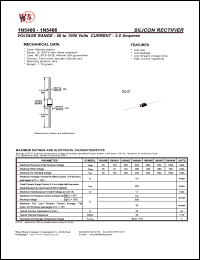 1N5407 datasheet: Silicon rectifier. Max recurrent peak reverse voltage 800V. Max RMS voltage 560V. Max DC blocking voltage 800V. Current 3.0A 1N5407