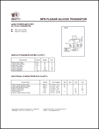 2N3771 datasheet: NPN planar silicon transistor. Audio power amplifier DC to DC converter 2N3771