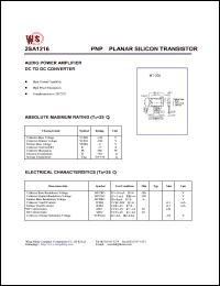 2SA1216 datasheet: PNP planar silicon transistor. Audio power amplifier DC to DC converter. 2SA1216