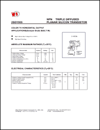 2SD1555 datasheet: NPN tripple diffused planar silicin transistor. Color TV horizontal output applications(damper diode BUILTIN) 2SD1555