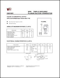 2SD1651 datasheet: NPN tripple diffused planar silicon transistor. Color TV horizontal output applications(damper diode built in) 2SD1651