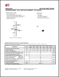 P600G datasheet: Silicon rectifier.Current 6.0A. Maximum recurrent peak reverse voltage 400V. Maximum RMS voltage 280V. Maximum DC blocking voltage 400V P600G