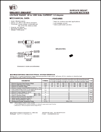 SMA4007 datasheet: Surface mount silicon rectifier. Current 1.0A. Maximum recurrent peak reverse voltage 1000V. Maximum RMS bridge input voltage 700V. Maximum DC blocking voltage 1000V. SMA4007