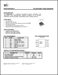 KA2411 datasheet: Telephone tone ringer. Adjustable for reduced supply initiation current KA2411