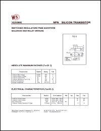 MJ10001 datasheet: NPN silicon transistor. Switching regulators. PWM inverters. Solenoid and relay drivers. MJ10001