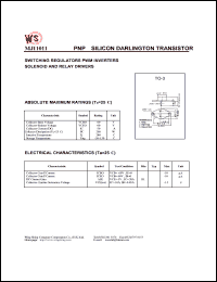 MJ11011 datasheet: PNP silicon darlington transistor. Switching regulators. PWM inverters. Solenoid and relay drivers MJ11011