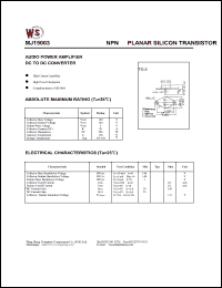 MJ15003 datasheet: NPN planar silicon transistor. Audio power amplifier DC to DC converter MJ15003