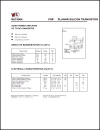 MJ15004 datasheet: PNP planar silicon transistor. Audio power amplifier DC to DC converter MJ15004