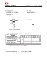 MELFSMA4004 datasheet: Surface mount silicon rectifier. Max reccurent peak reverse voltage 400V. Max RMS voltage 280V. Max DC blocking voltage 400V MELFSMA4004