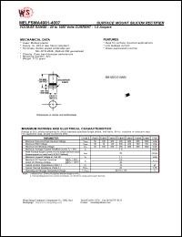 MELFSMA4007 datasheet: Surface mount silicon rectifier. Max reccurent peak reverse voltage 1000V. Max RMS voltage 700V. Max DC blocking voltage 1000V MELFSMA4007