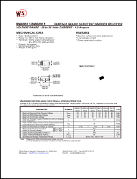 SS12 datasheet: Surface mount schottky barrier rectifier. Max reccurent peak reverse voltage 20V. Max RMS bridge input voltage 14V. Max DC blocking voltage 20V. SS12