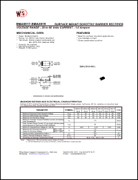 SR160 datasheet: Surface mount schottky barrier rectifier. Max reccurent peak reverse voltage 60V. Max RMS bridge input voltage 42V. Max DC blocking voltage 60V. SR160