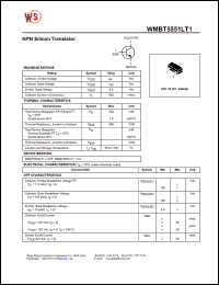 WMBT5551LT1 datasheet: NPN silicon transistor. Collector-emitter voltage 160V. Collector-base voltage 180V. Emitter-base voltage 6.0V WMBT5551LT1