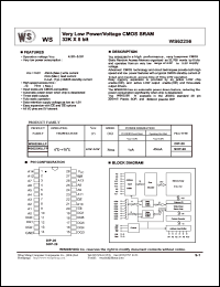 WS62256LLP datasheet: Very low power/volpage CMOS SRAM. 32K x 8 bit. Vcc 4.4V-5.5V. Speed 70ns WS62256LLP