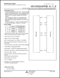 MH16S64APHB-8 datasheet: 1073741824-bit (16777216-word by 64-bit) synchronous DRAM MH16S64APHB-8