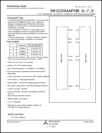 MH32S64APHB-8 datasheet: 2147483648-bit (33554432-word by 64-bit) synchronous DRAM MH32S64APHB-8