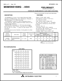 M5M5W816WG-85HI datasheet: 8388608-bit (524288-word by 16-bit) SMOS static RAM M5M5W816WG-85HI