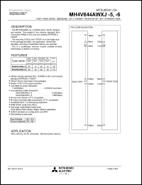 MH4S644AWXJ-5 datasheet: Fast page mode 268435456-bit (4194304- word by 64-bit) dynamic RAM MH4S644AWXJ-5