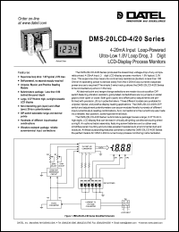 DMS-20-CP datasheet: 4-20mA input loop-powered ultra-low 1.8V loop drop, 3 1/2 digit LCD-display process monitor DMS-20-CP