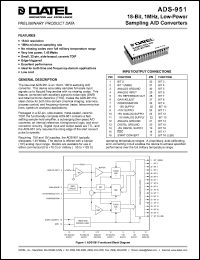 ADS-B951 datasheet: 18-Bit, 1MHz, low-power sampling  A/D converter ADS-B951
