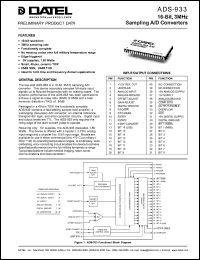ADS-B933 datasheet: 16-Bit, 3MHz,  sampling  A/D converter ADS-B933