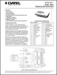 ADS-B931 datasheet: 16-Bit, 1MHz,  sampling  A/D converter ADS-B931