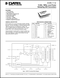 ADS-112/883 datasheet: 12-Bit, 1MHz, low-power sampling  A/D converter ADS-112/883