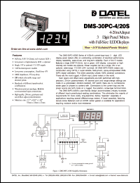 DMS-30PC-4/20S-24GS-I datasheet: 24V 4-20mA input 3 1/2 digit panel meter DMS-30PC-4/20S-24GS-I