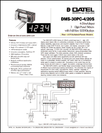 DMS-30PC-4/20S-5RS datasheet: 5V 4-20mA input 3 1/2 digit panel meter DMS-30PC-4/20S-5RS