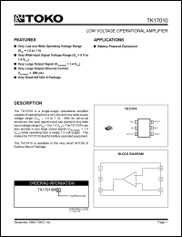 TK17010MTL datasheet: Low voltage operational amplifier TK17010MTL