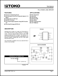 TK15414MTL datasheet: 75OHm video line driver TK15414MTL