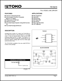 TK15415MTL datasheet: 75OHm video line driver TK15415MTL