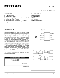 TK15407MTL datasheet: 75OHm video line driver TK15407MTL